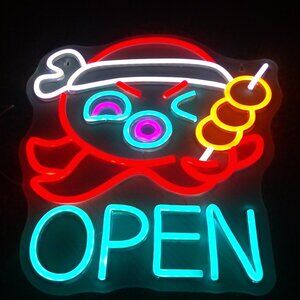 Open Neon Sign for Wall Decor Takoyaki Octopus Ball Neon Light USB Powered LED